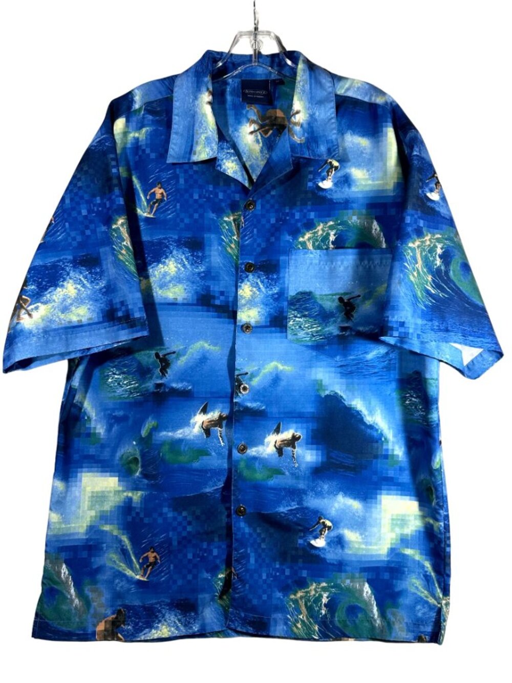 Sideout Surf Shirt Mens M Blue Surfer All-Over Print Button Up Beach Hawaiian